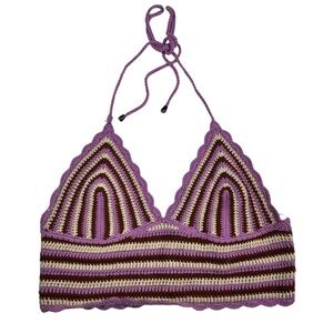 ASTR The Label Crochet Knit Corset Back Halter Tie Cropped Tank Top Medium M